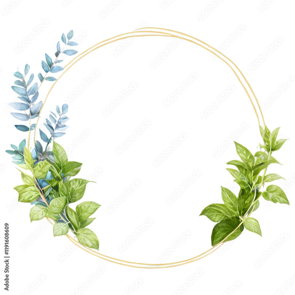 Fototapeta premium Round Frame with Green Plants, Elegant Natural Design, Eco-Friendly Aesthetic, Nature-Inspired Decoration for Creativity