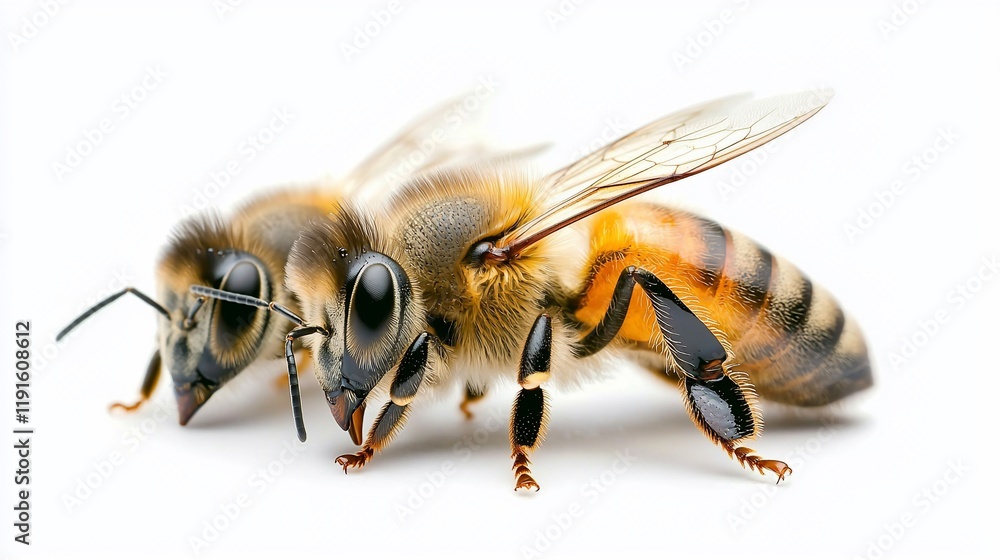 Two honeybees close-up on white background. Two honeybees close-up on white background.