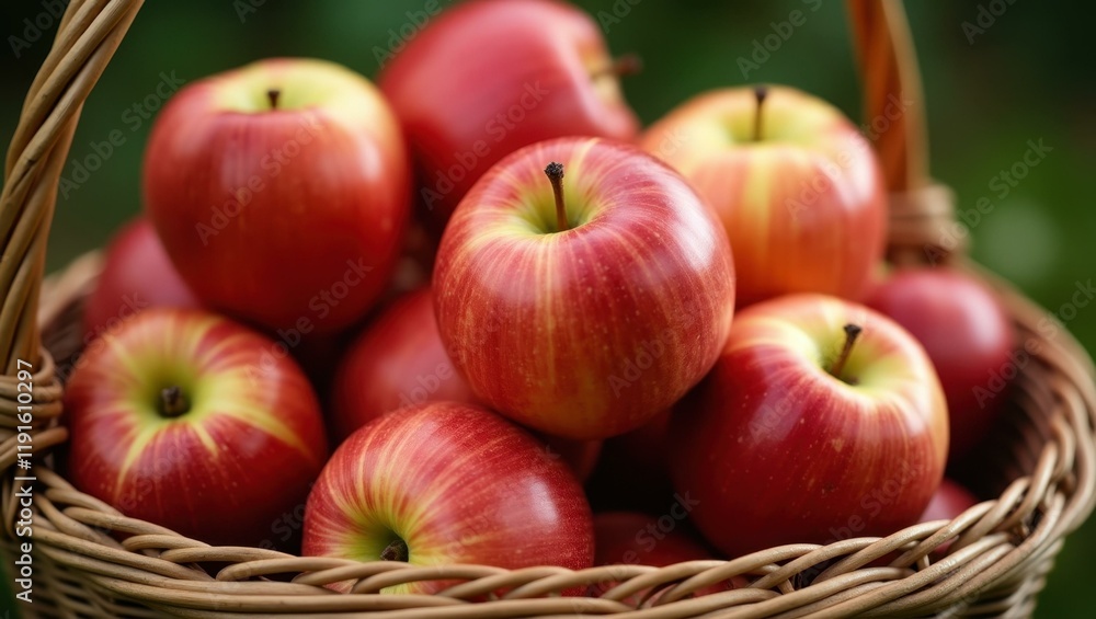 Wicker basket filled to brim with freshly picked apples of various hues, Professional stock photo, AI generated photograph Wicker basket filled to brim with freshly picked apples of various hues, Professional stock photo, AI generated photograph