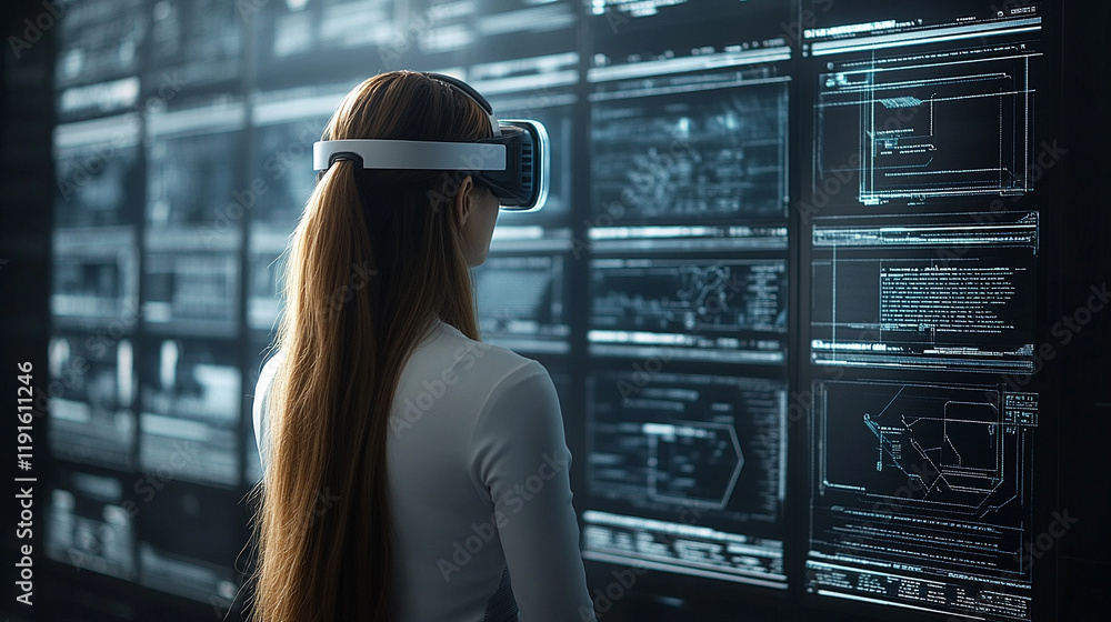 Futuristic woman engaging with virtual reality holographic display in a tech-driven environment with blurred chaos and blank caption space to the side
Futuristic woman engaging with virtual reality holographic display in a tech-driven environment with blurred chaos and blank caption space to the side