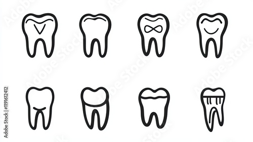 Unique and Creative Tooth Graphics for Dental Use. These charming tooth designs showcase various expressions and styles to engage viewers and promote dental health awareness.