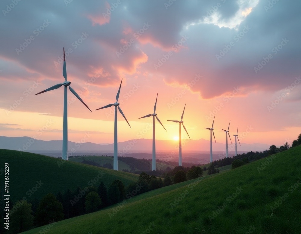 Obraz premium Wind generators of electricity, green energy
