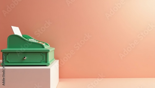 Retro Office. Green vintage typewriter on white table retro communicat