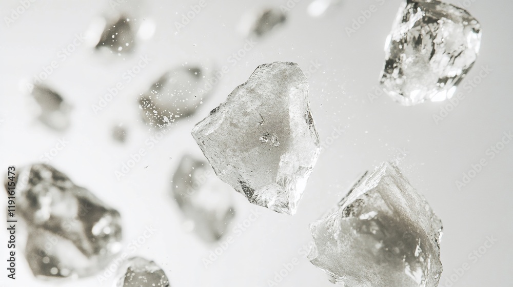 Floating ice crystals on white background. Floating ice crystals on white background.