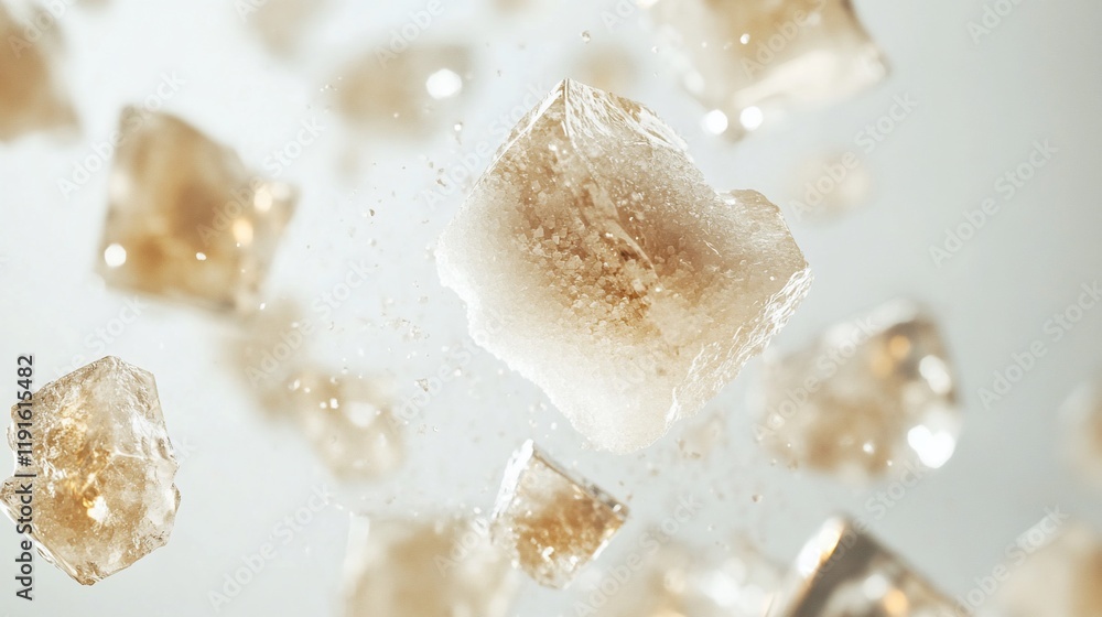 Floating translucent amber crystals. Floating translucent amber crystals.