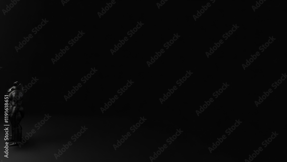 Titan gray suit of armor on left. Soft blue background. Copy space for text, 3D render AI Generated Designer Element Titan gray suit of armor on left. Soft blue background. Copy space for text, 3D render AI Generated Designer Element