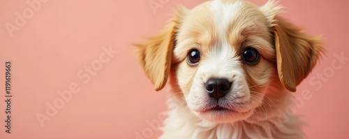 Fluffy puppy's adorable face with big brown eyes and wiggly ears, closeup, french bulldog photo