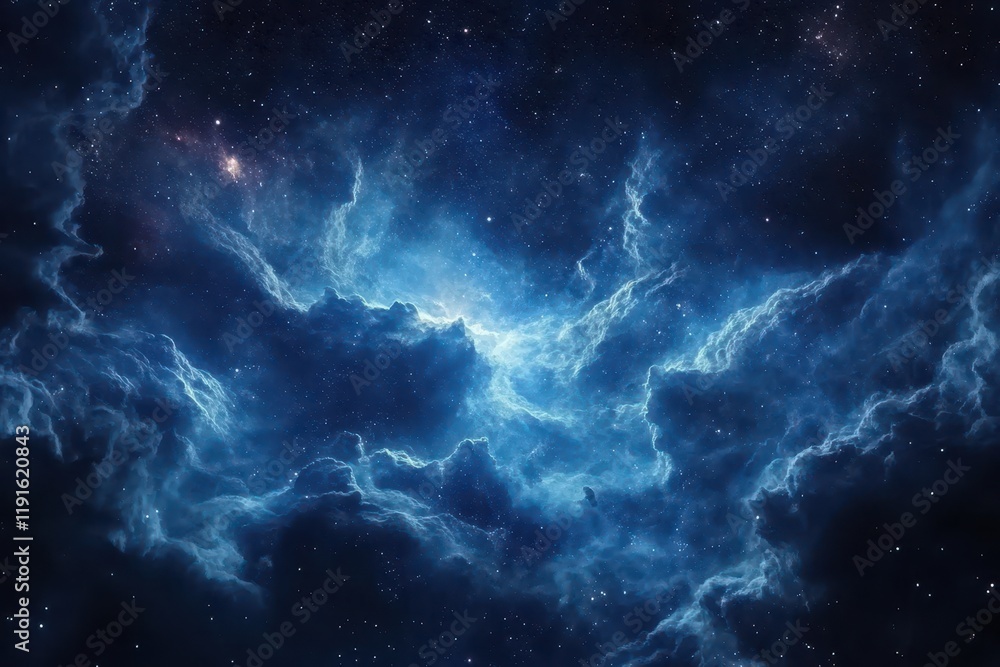Fototapeta premium Blue Nebula and Starry Celestial Clouds: Cosmic Galaxy Art in Deep Space
