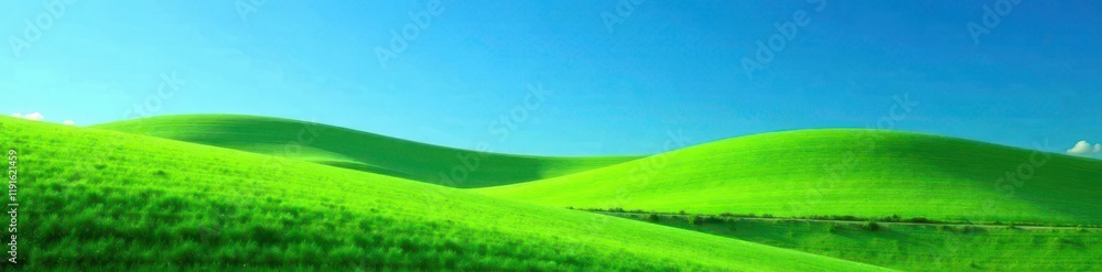Obraz premium Rolling hills of vibrant green against a deep blue sky, rolling, meadow