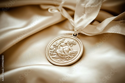 Elegant Women's Day Medal on Silk Fabric, Celebrating Feminine Beauty and Grace, March 8 Gift Concept