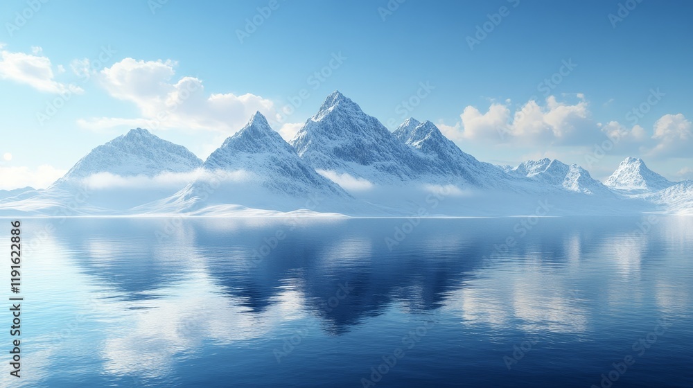 A beautiful mountain range with a blue sky and a calm lake A beautiful mountain range with a blue sky and a calm lake