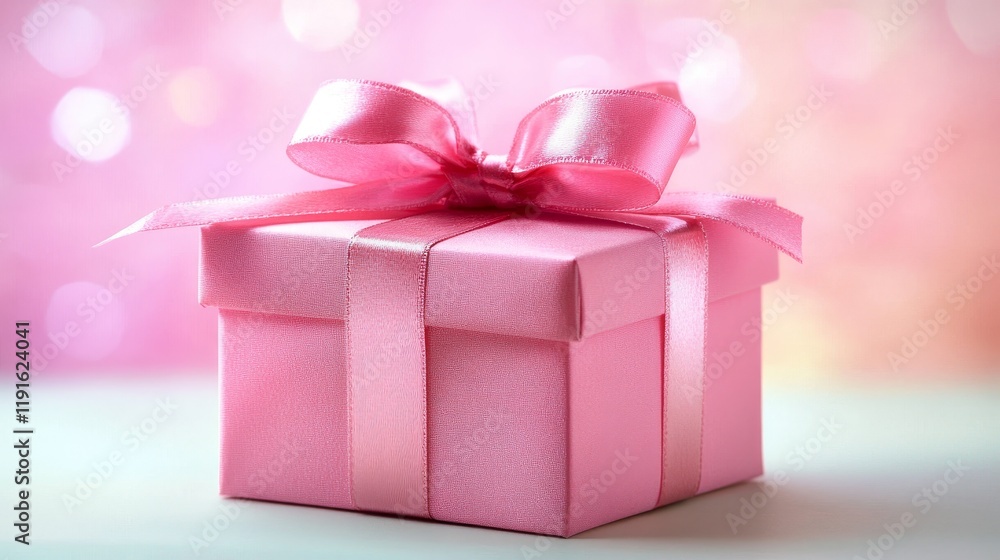 Pink gift box with satin ribbon on pastel background Pink gift box with satin ribbon on pastel background