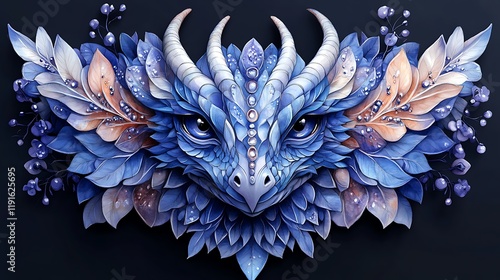 Mythical dragon blue and red fiery accents photos photo