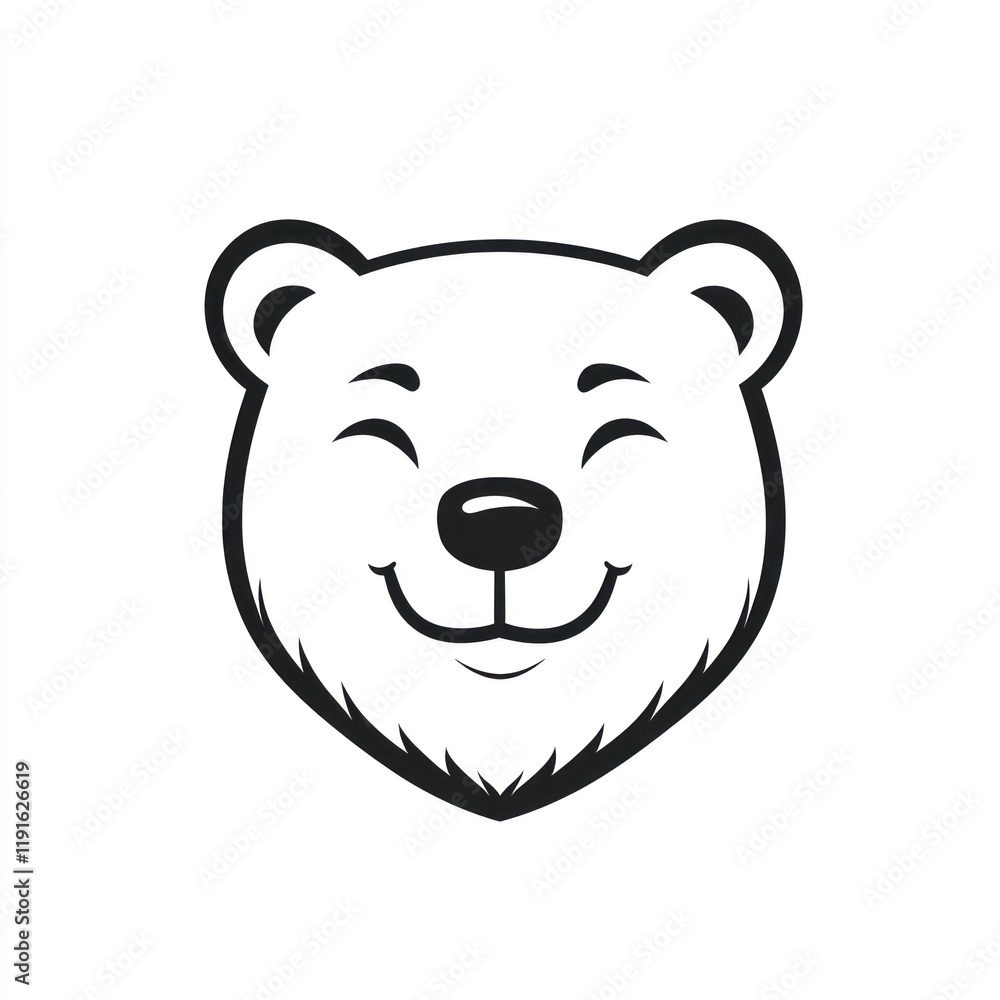 Happy polar bear face, illustration, white background, children's book Happy polar bear face, illustration, white background, children's book
