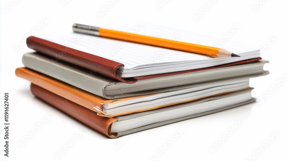 Stack of notebooks with pencil. Stack of notebooks with pencil.