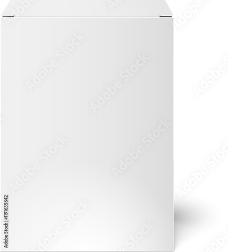 Realistic white blank paper box packaging mockup casting shadow on white background, ideal for product design presentation, branding, and marketing purposes