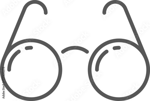 Minimalist line art illustration of round eyeglasses with thin temples and a curved nose bridge, capturing a vintage aesthetic for diverse design applications