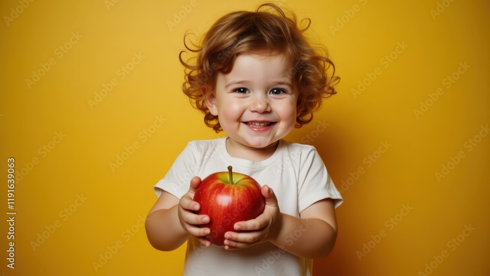 Toddler's arms barely able to carry apple as big as their smile, Professional stock photo, AI generated photograph Toddler's arms barely able to carry apple as big as their smile, Professional stock photo, AI generated photograph