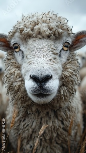 Futuristic livestock farm where AIpowered health monitors track the wellbeing of sheep in realtime ensuring optimal conditions for growth and reproduction photo