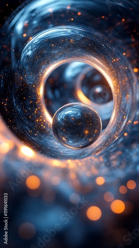 Dynamic orange and blue spheres floating ethereal space photos photo