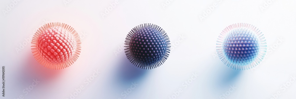 Fototapeta premium Graphical representation of a minimalistic virus design featuring vibrant colors and spherical shapes for scientific visualization. Generative AI