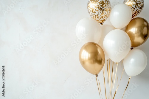 Wallpaper Mural Moldura de balões dourados, brancos e transparentes com detalhes brilhantes, fundo claro e elegante, design decorativo criado com IA generativa Torontodigital.ca