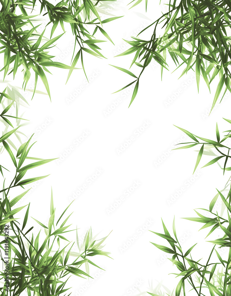 Fototapeta premium Elegant Bamboo Leaves on White Background – Minimalist Nature Design