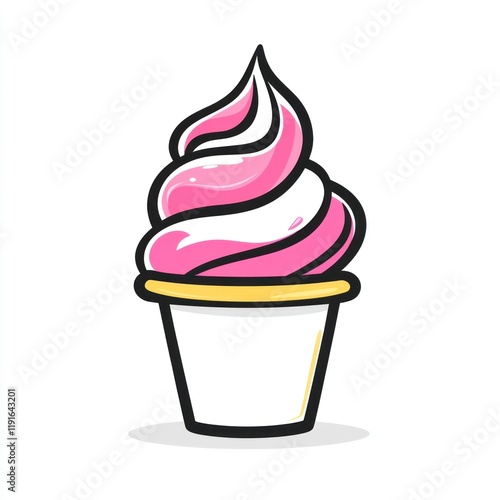 Pink swirl frozen dessert cup, summer treat, white background, food illustration, menu design photo