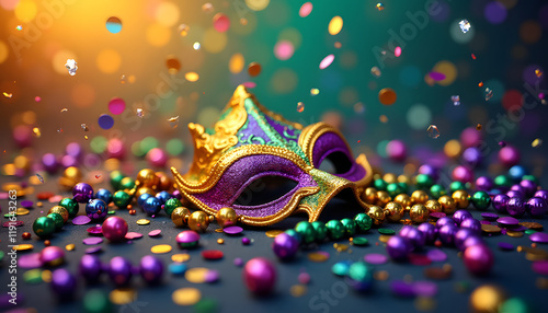  “Vector composition with colored beads and confetti