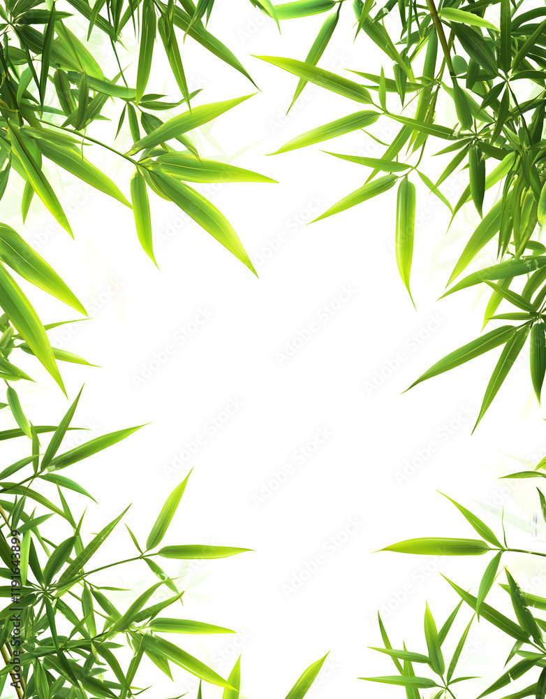 Naklejka premium Elegant Bamboo Leaves on White Background – Minimalist Nature Design