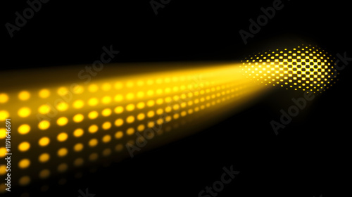 A yellow light that is shining down on a black background, with a pattern of dots on the side of the light. Goldenleaf. Illustration photo