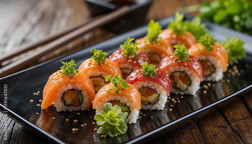 Sushi on a plate created with Generative AI technology