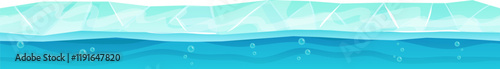 Iceberg floating on a transparent turquoise sea surface with bubbles rising, simple flat vector illustration for educational materials, websites or presentations