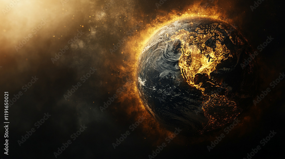 A 3D illustration symbolizing global warming and climate change with gas surrounding Earth, emphasizing the chaos and worldwide disaster, showcasing the urgency of environmental awareness
A 3D illustration symbolizing global warming and climate change with gas surrounding Earth, emphasizing the chaos and worldwide disaster, showcasing the urgency of environmental awareness