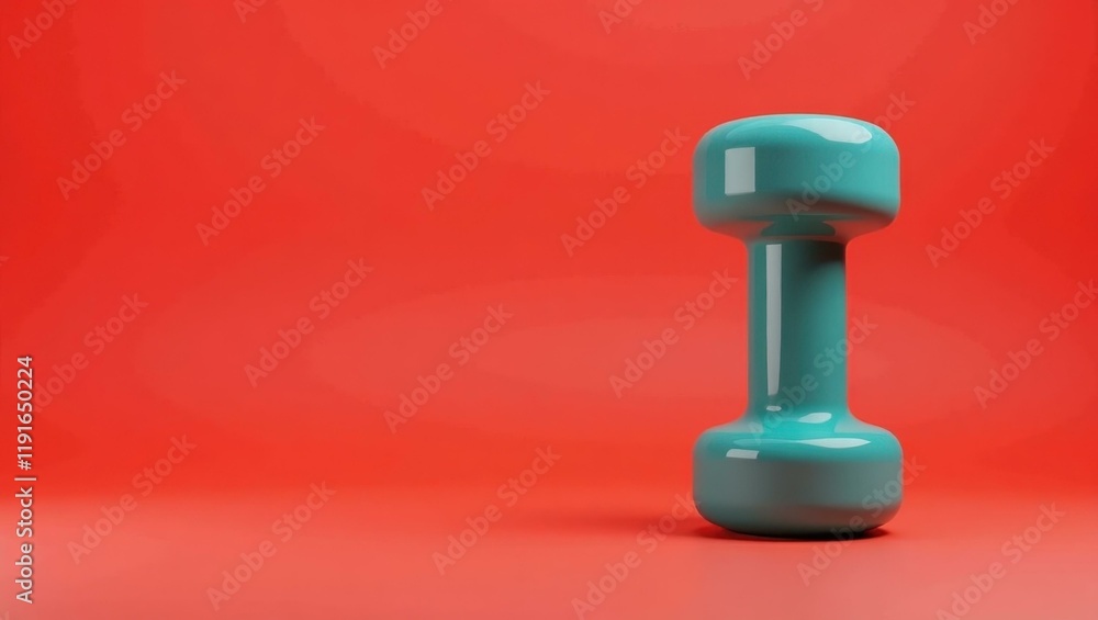Turquoise dumbbell on right. Soft orange background. Copy space for text, 3D render AI Generated Designer Element Turquoise dumbbell on right. Soft orange background. Copy space for text, 3D render AI Generated Designer Element