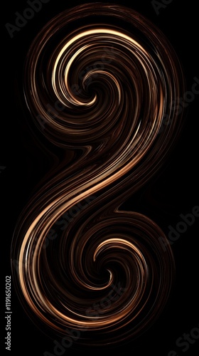 Golden swirls intertwining and creating a sophisticated s shape against a stark black backdrop, forming a visually striking abstract composition photo