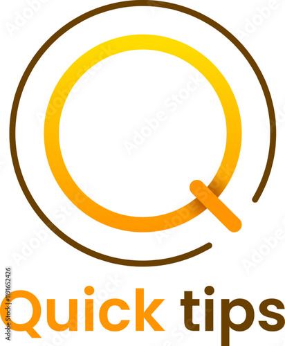 Stylized letter q logo forming an almost closed circle with an orange gradient and the words quick tips written below, perfect for representing fast and easy solutions, advice or recommendations