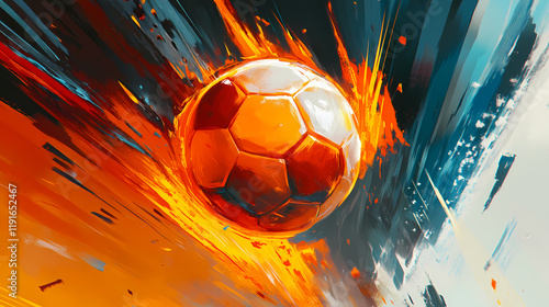 Blazing goal pursuit: the fiery soccer ball soars toward the target, embodiment of unstoppable sportsmanship and aspiration. Blazepath. Illustration