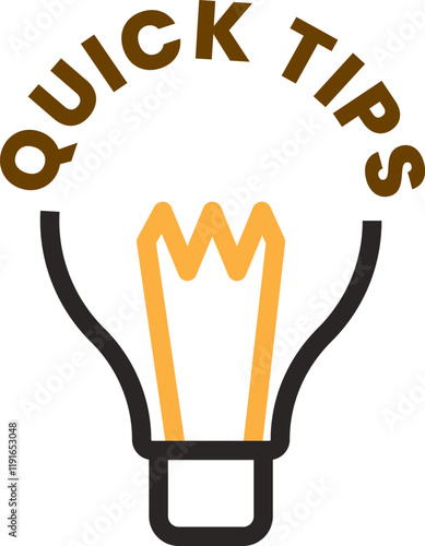 Light bulb with quick tips text framing it, symbolizing helpful advice, efficient problem solving, and insightful recommendations for achieving goals effectively