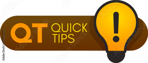 Brown horizontal button featuring quick tips in orange alongside a stylized yellow lightbulb with an exclamation mark, symbolizing efficient advice and helpful suggestions