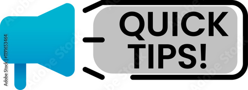 Blue megaphone broadcasting quick tips, symbolizing easily accessible and helpful advice for efficient problem solving and knowledge enhancement
