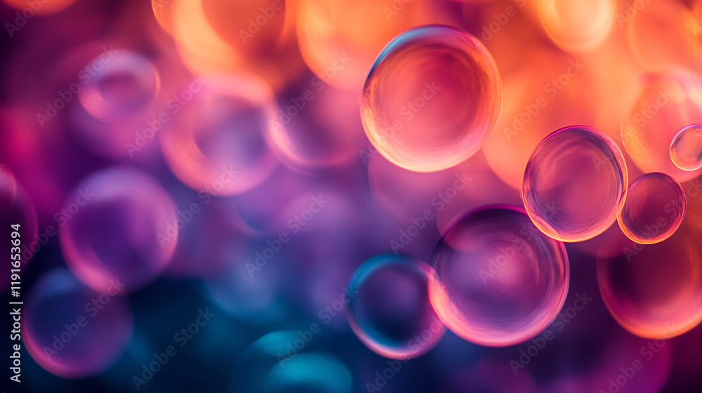 Colorful bubbles suspended in vibrant light display at night Colorful bubbles suspended in vibrant light display at night