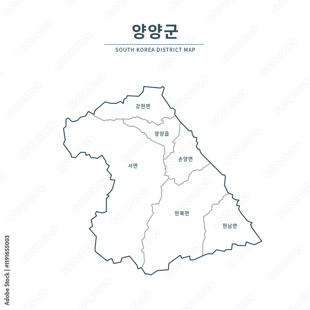Obraz premium Yangyang map. Map of South Korea with Major Cities, Clean Line Design on White Background. 