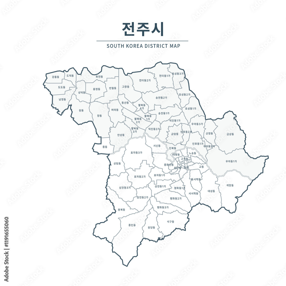 Fototapeta premium Jeonju map. Map of South Korea with Major Cities, Clean Line Design on White Background.