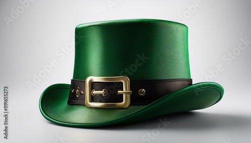 a green hat with a large gold buckle on a white background theme for st patrick s day photo