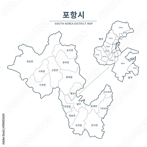 Wallpaper Mural Pohang map. Map of South Korea with Major Cities, Clean Line Design on White Background.
 Torontodigital.ca