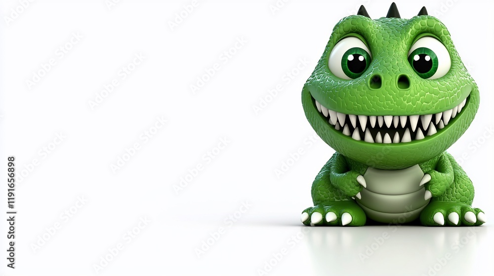 Fototapeta premium Cute cartoon green dragon sitting.