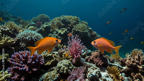 Wallpaper Mural illustration of a coral reef with fish Torontodigital.ca