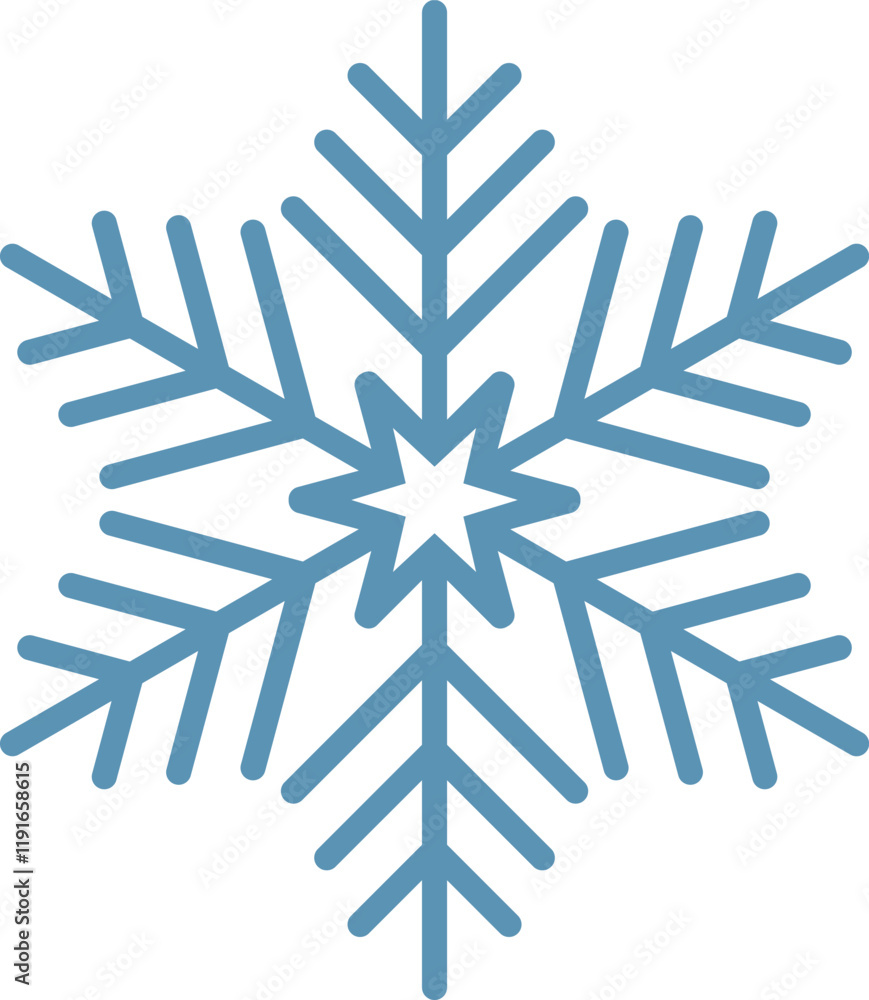 Simple light blue snowflake with a star in the center representing winter, christmas and holidays, ideal for greeting cards or winter projects Simple light blue snowflake with a star in the center representing winter, christmas and holidays, ideal for greeting cards or winter projects