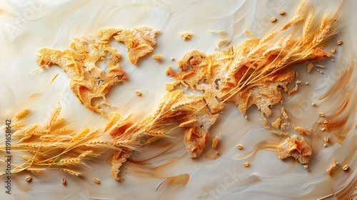 World map made of wheat grain illustrating global food security issues photo